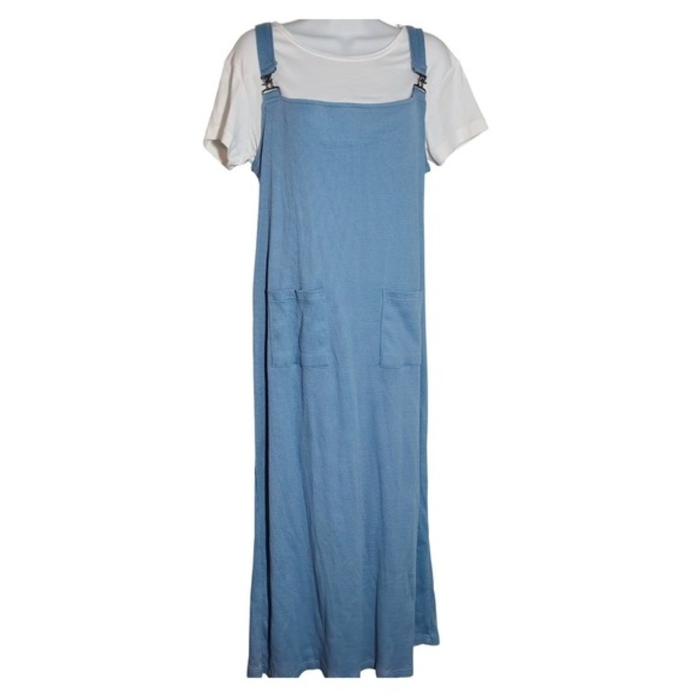 Claudia D. Blue Textured Jumper‎ Dress T-Shirt Set Midi Length M coastal grandma
